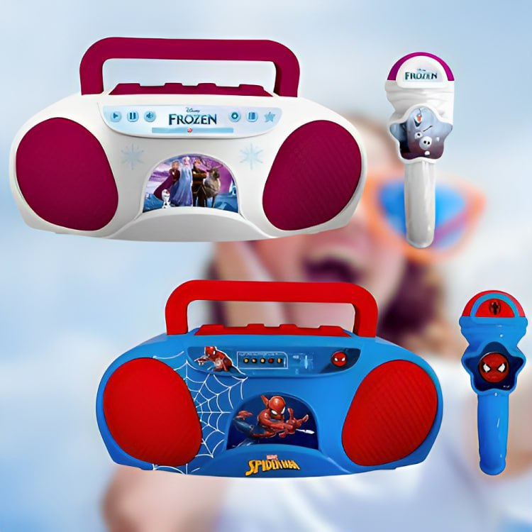 Boombox Karaoke com Microfone Candide Frozen ou Homem Aranha