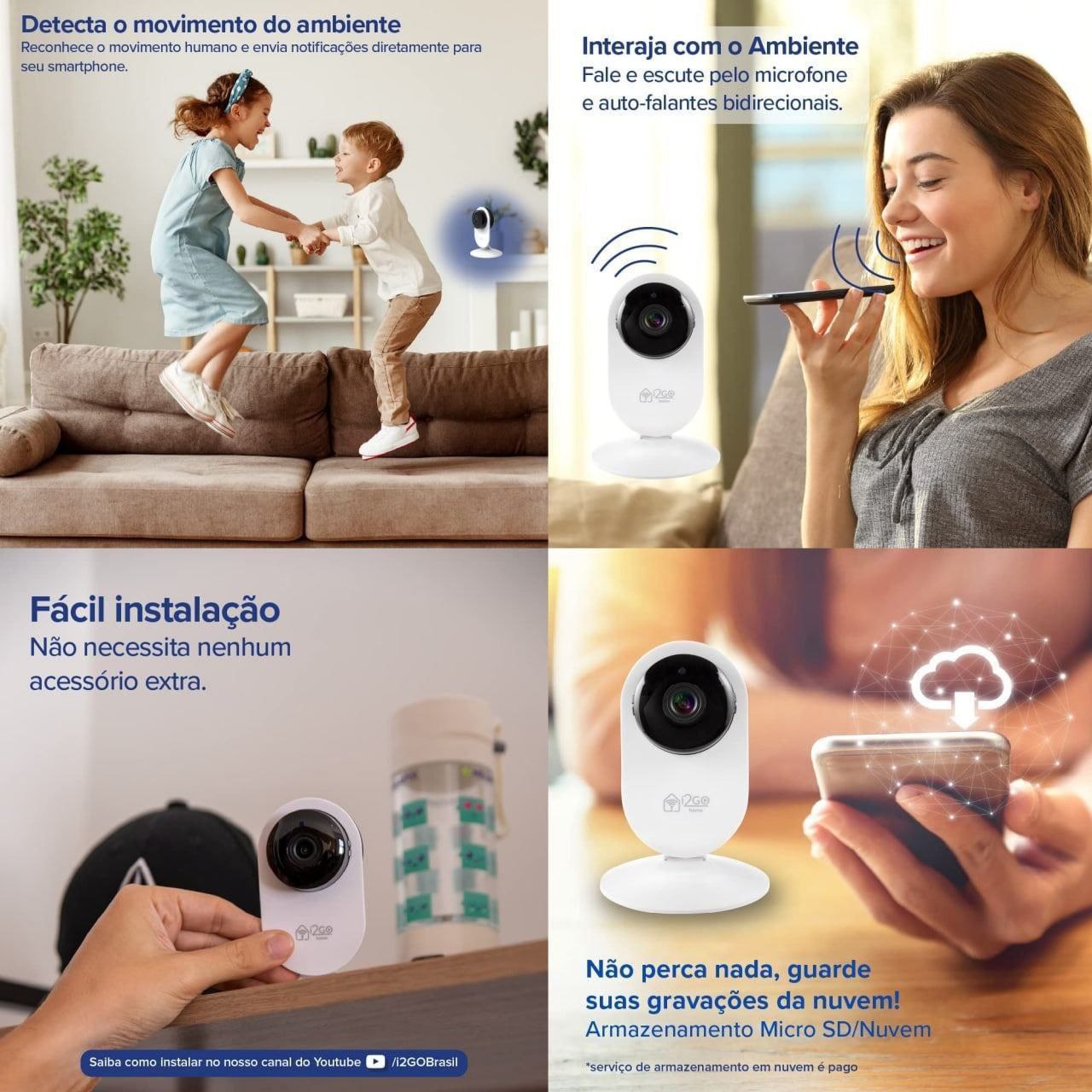 Câmera Inteligente Wi-Fi Slim 180° Full HD 1080p i2GO Home - Compatível com Alexa