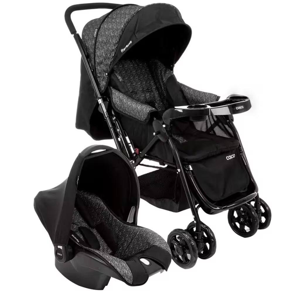 Carrinho de Bebê Cosco Travel System CAX00430 Reverse - Preto Rajado