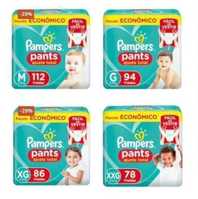 Fralda Calça Pampers Pants Ajuste Total - Tam. M ao XXG