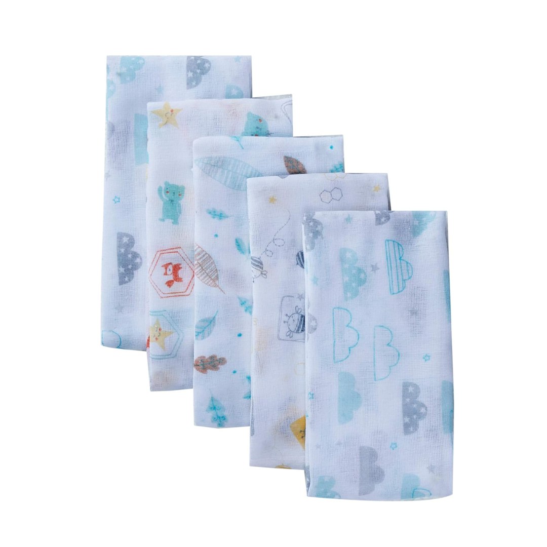 Fralda Luxo Estampada, Papi Textil, Branco, 70cm x 70cm, Pacote de 5