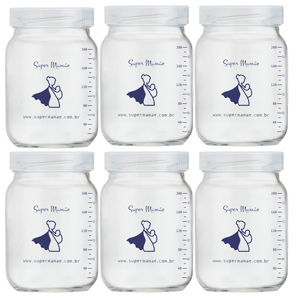 Kit 6 Frasco Vidro Armazenar Leite Materno - Graduação 200ml