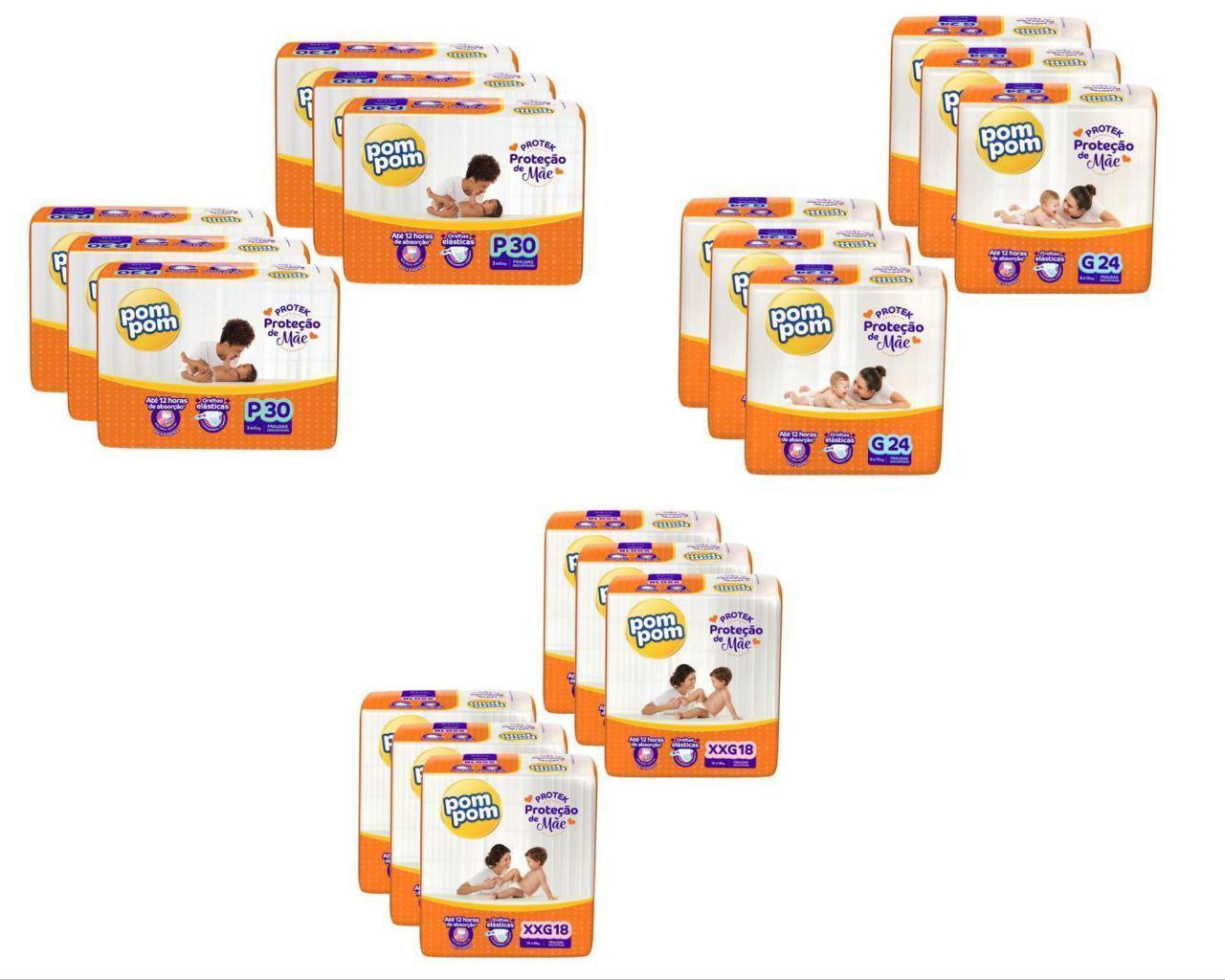 Kit Fralda Pom Pom Fisher-Price Derma Protek - 6 Pacotes