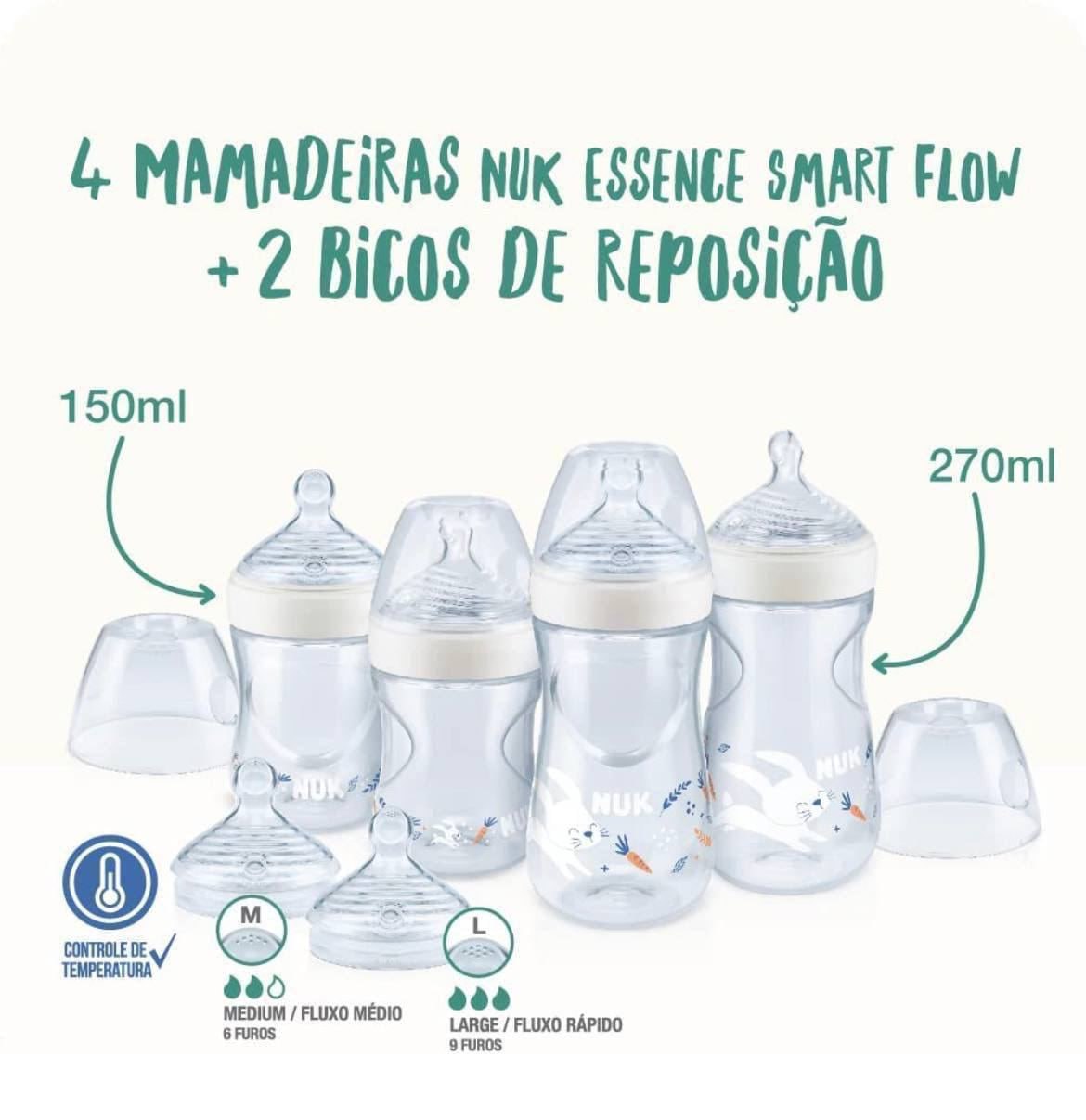 Kit Starter Mamadeiras e Bicos Anticólica Essence Smart Flow 150 e 270ml NUK