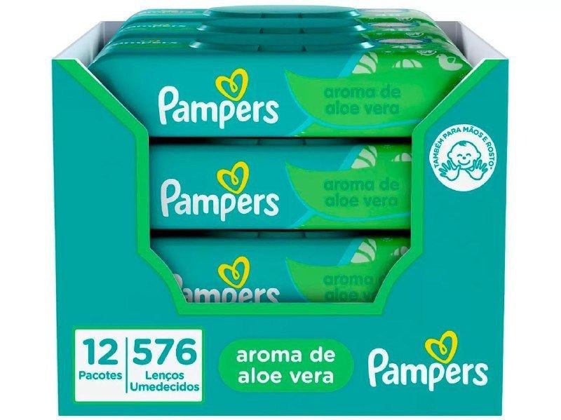 Lenços Umedecidos Pampers Aloe Vera - 12 pacotes de 48 unidades cada