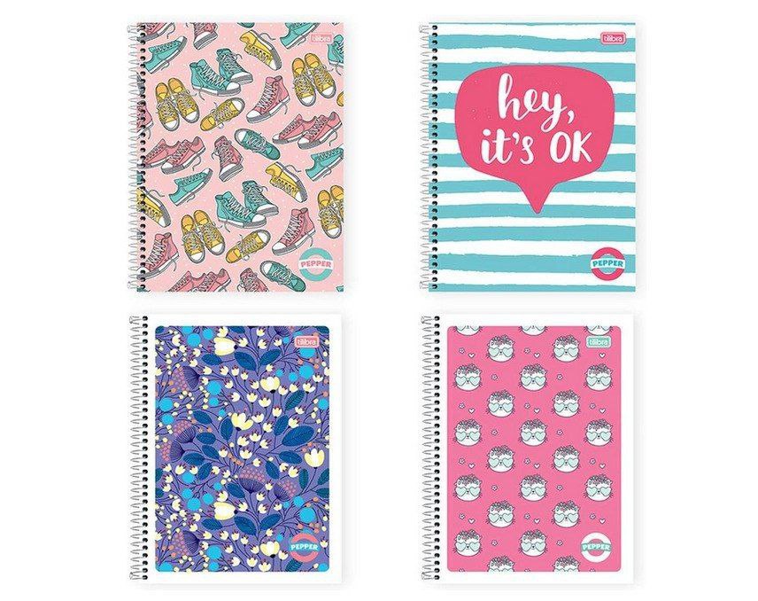 Caderno de 10 Matérias Capa Dura, Pacote com 4 Cadernos, 160 Folhas, Cores Sortidas, Tilibra, Modelo 15.981 . Estampa Sortida!