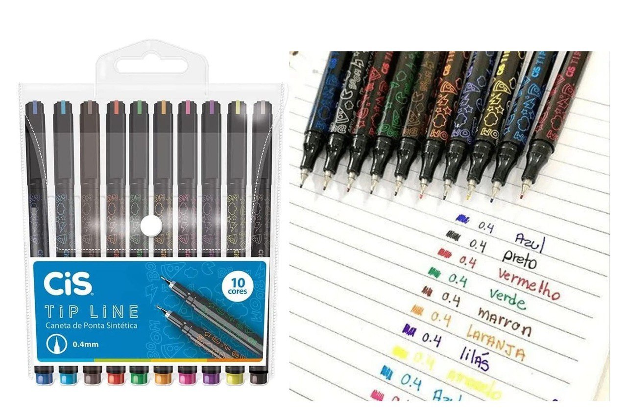 Caneta hidrográfica Tip Line 0.4mm com 10 cores Cis