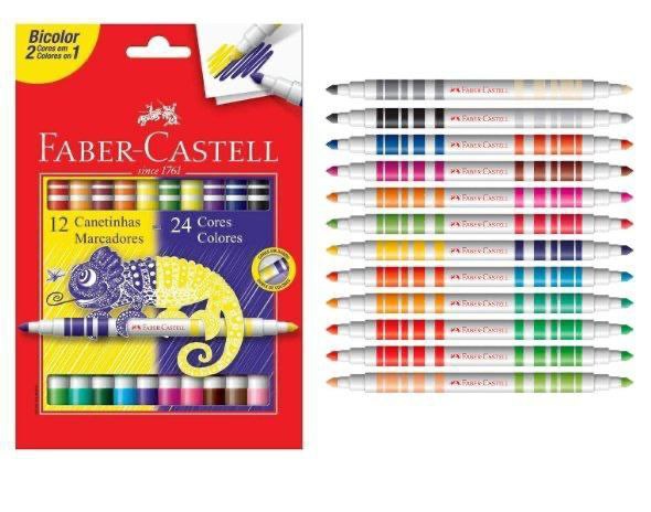 Canetinha Hidrográfica Bicolor, Faber-Castell, 12 Canetas/24 Cores