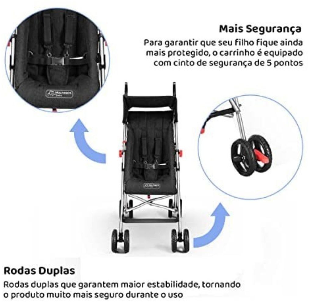 Carrinho Guarda-Chuva Pocket 6M-15kgs Preto Multikids Baby BB327