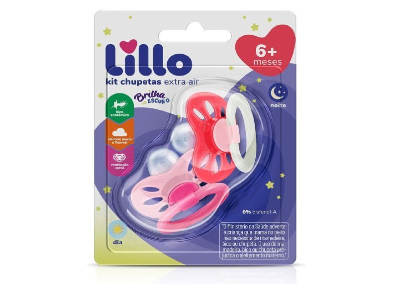 Chupeta Anatômica Extra Air Dia E Noite 6+ Meses Lillo  - Rosa
