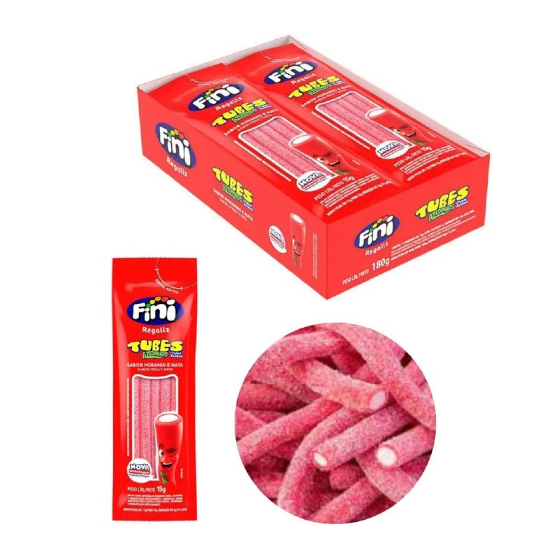 Fini Mini Bala De Gelatina Tubes Morango Cítrico 17G C/12 -