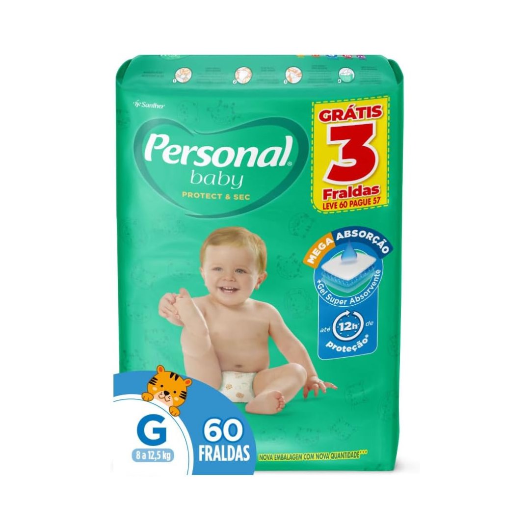 Fralda Personal Baby Protect&Sec G Leve 60 Pague 57 unidades