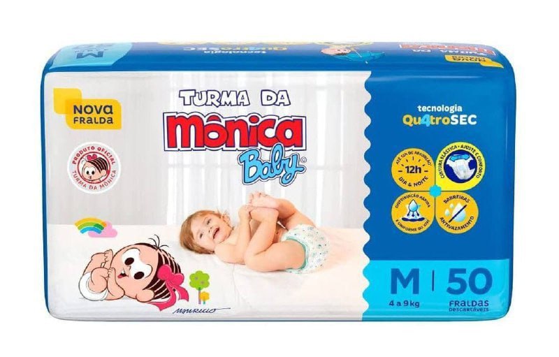 Fralda Turma da Mônica Baby M 50 unidades
