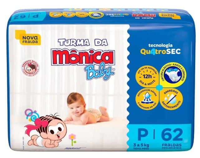 Fralda Turma da Monica Baby P com 62 Unidades