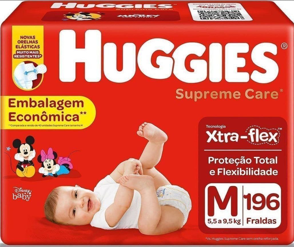 HUGGIES Fralda Supreme Care M - 196 fraldas, Cor: Vermelho