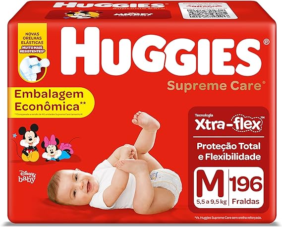 HUGGIES Fralda Supreme Care M - 196 fraldas, Cor: Vermelho