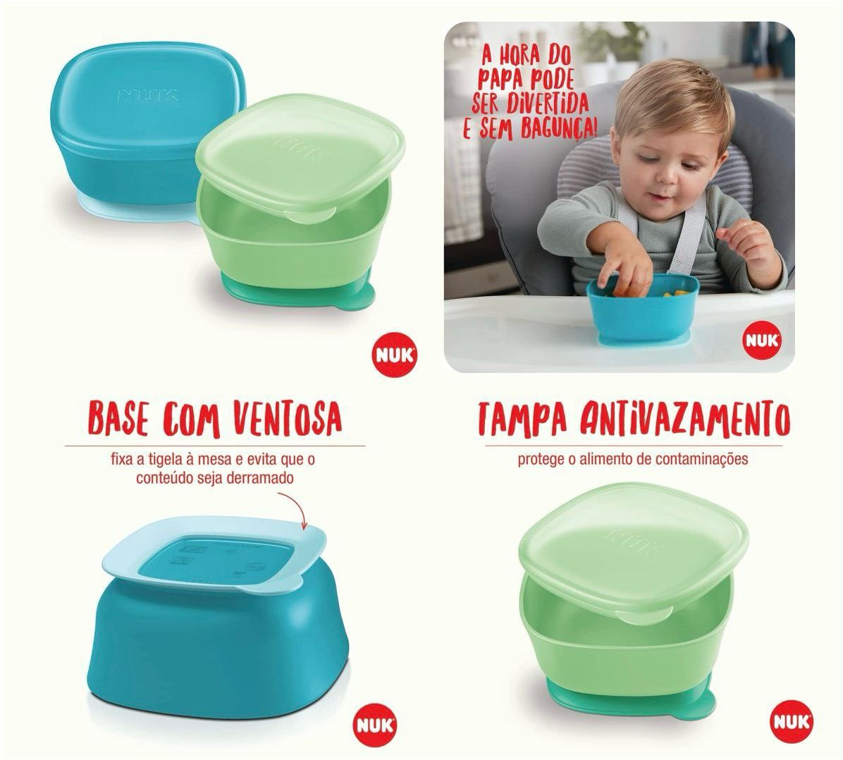 Kit Bowl com Ventosa e Tampa NUK - 2 unidades