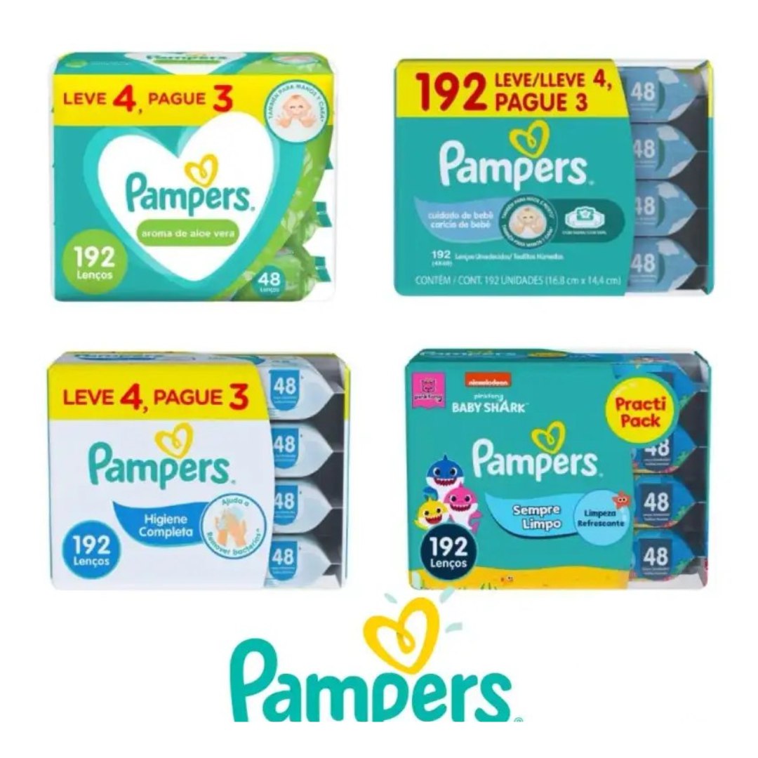 Kit Lenços Umedecidos Pampers 192 Unidades (4 pacotes com 48 unidades)