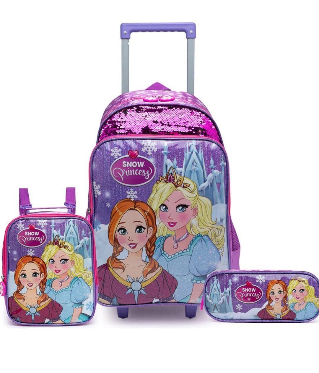 Kit Princesas Mochila de Rodinha + Lancheira Térmica + Estojo Duplo Spector Escolar