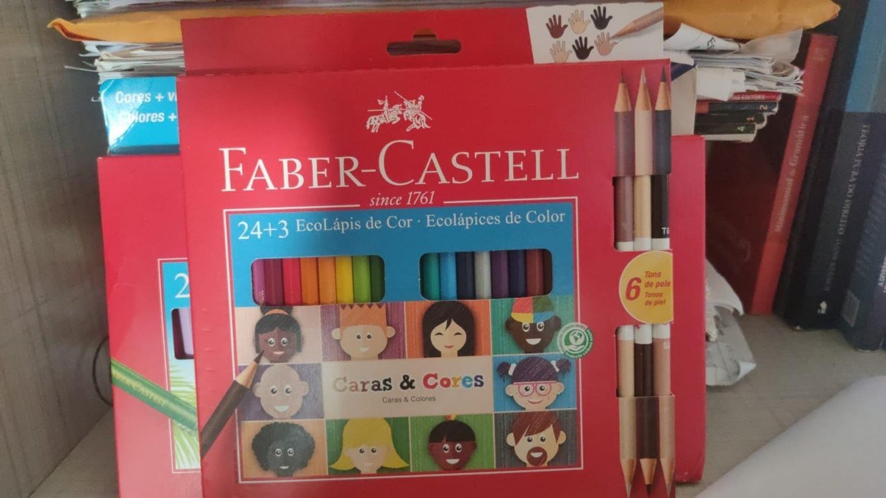 Lápis de Cor, Faber-Castell, Ecolápis Caras & Cores, 120124CC, 24 Cores + 3 Tons de Pele