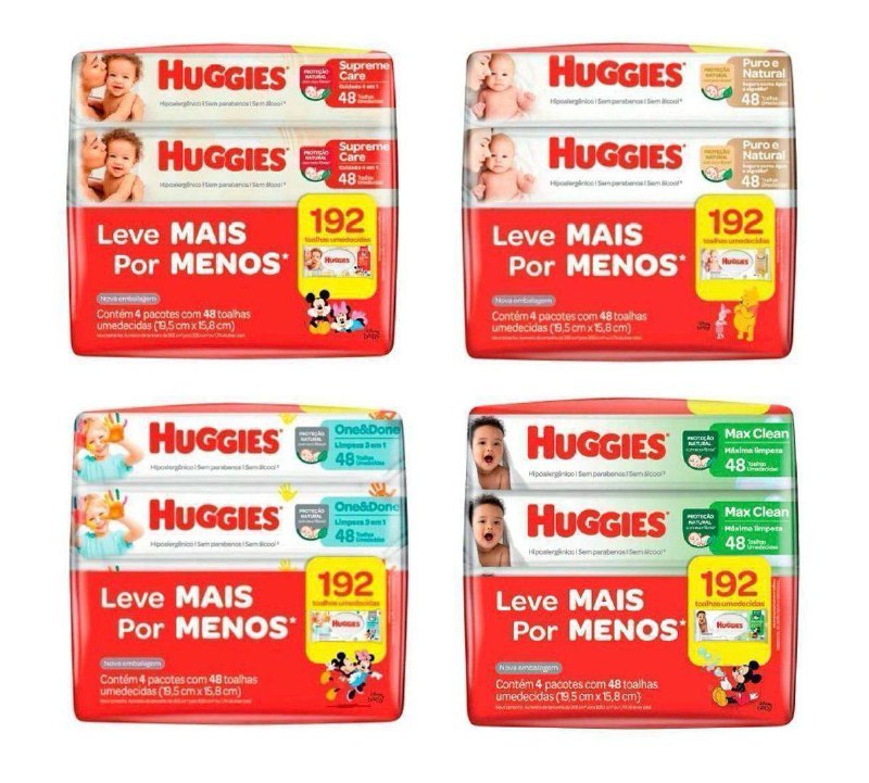 Lenço Umedecido Huggies 192 Unidades (4 pacotes)