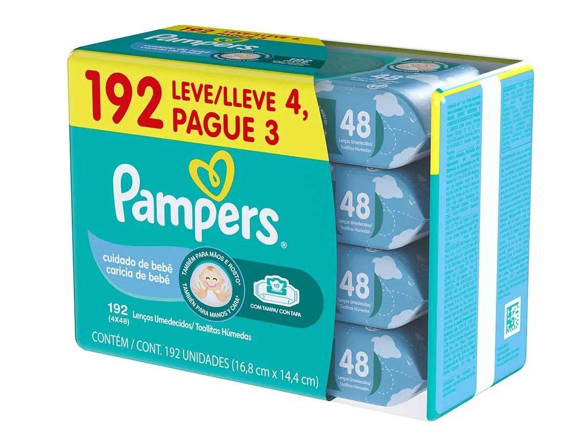 Lenços Umedecidos Pampers Cuidado De Bebê 4 pacotes com 48 unidades cada
