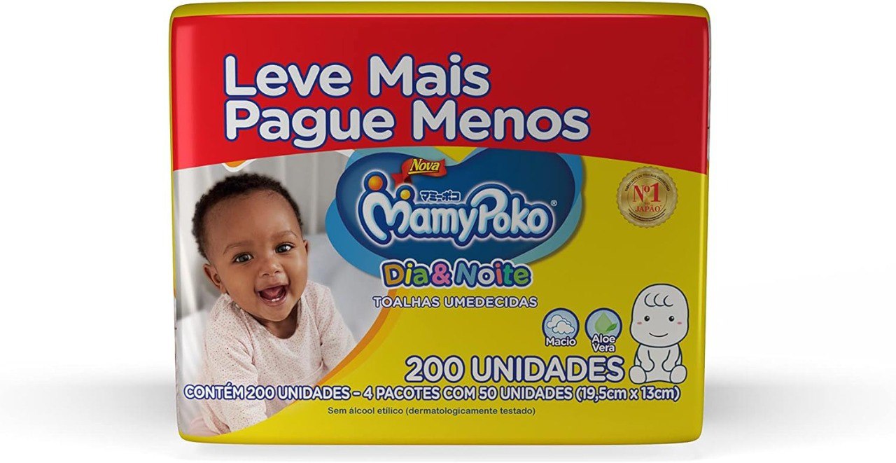 MamyPoko Toalhas Umedecidas Dia&Noite 200 Unidades Branco
