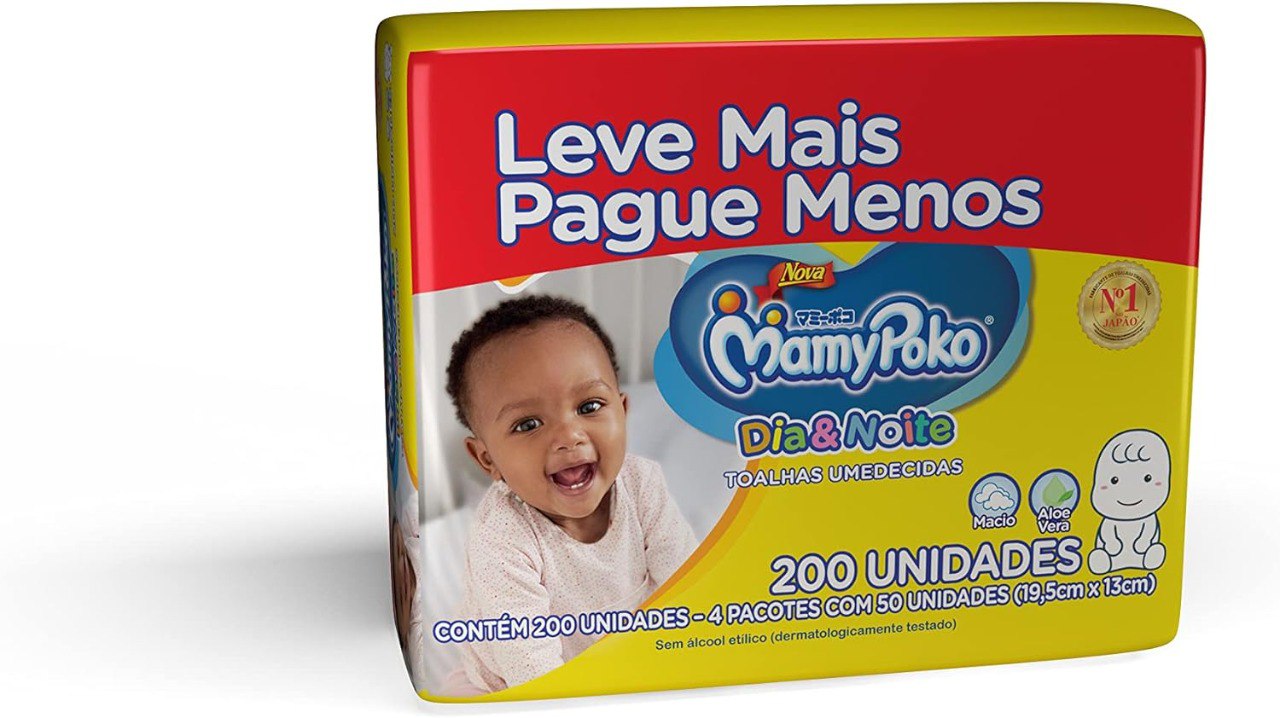 MamyPoko Toalhas Umedecidas Dia&Noite 200 Unidades Branco