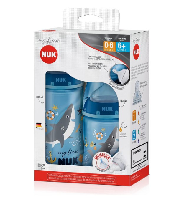 NUK Kit Mamadeira My 1St S1 150 Ml S2 300 Ml Boy - Azul