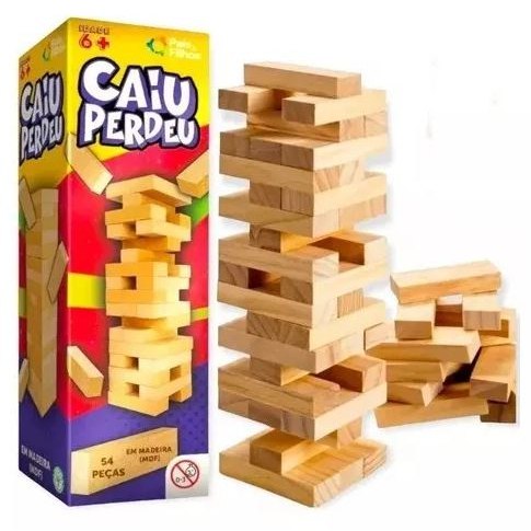 ogo Caiu Perdeu Pais & Filhos de Madeira Jogo da Torre de Madeira 54 Peças Desenvolve Coordenação Motora
