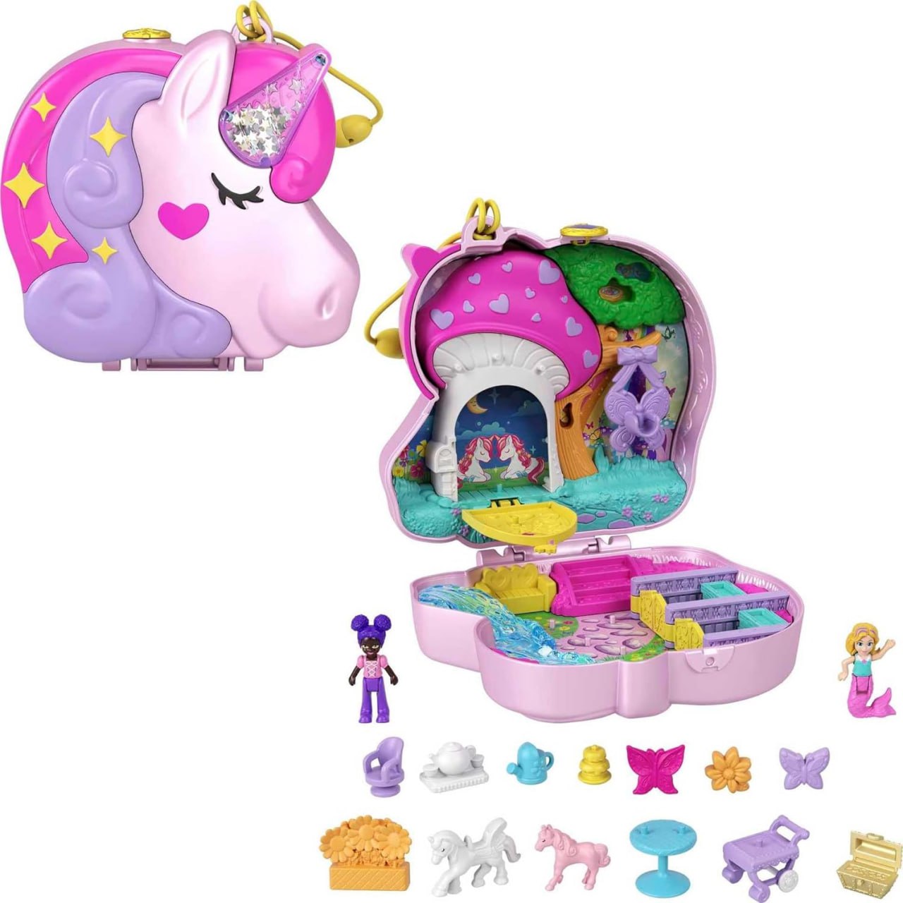 Polly Pocket Brinquedo Estojo Festa do chá de unicórnio