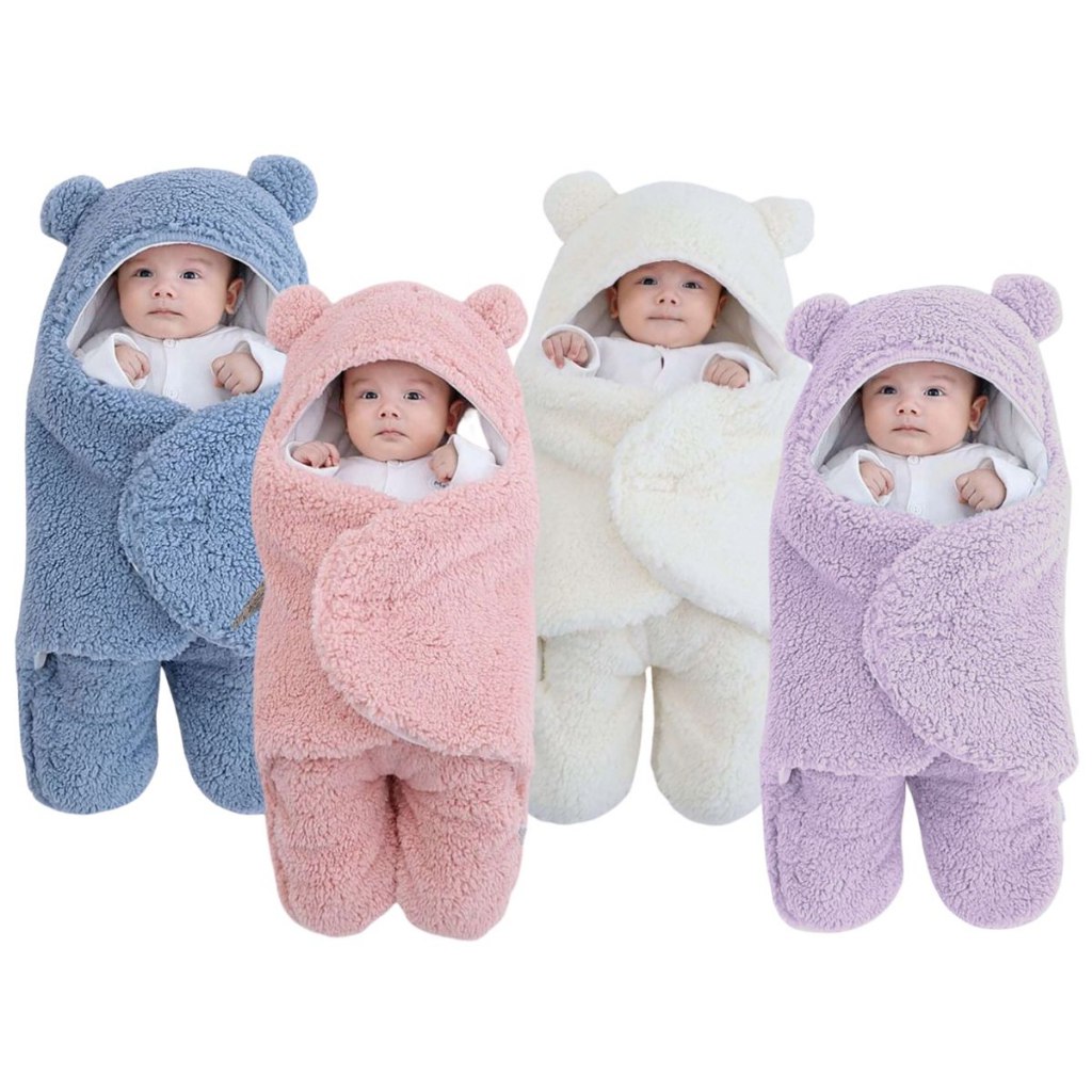Saco de Dormir Bebe Ursinho com Sherpa Inverno Menina e Menino Charutinho Enrolar o Bebe | 2 CORES