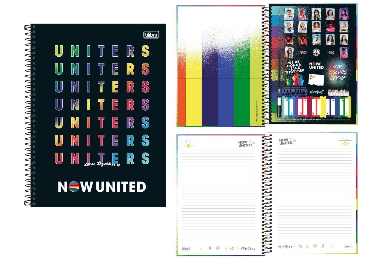 Tilibra - Caderno Espiral Capa Dura Universitário 1 Matéria Now United 80 Folhas - Capa Uniters Come Togethere