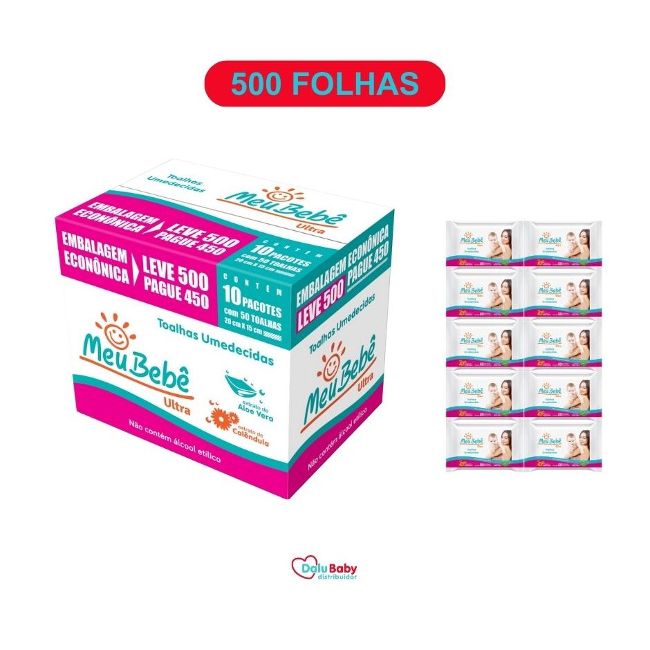 TOALHA UMEDECIDA MEU BEBE ULTRA KIT 500 (10 PCTS X 50 FLS)