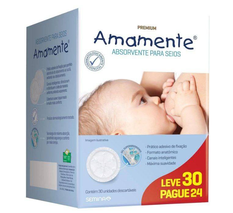 Amamente - Absorvente para Seios, Descartável, Branco, M, 1 pacote com 30 Unidades