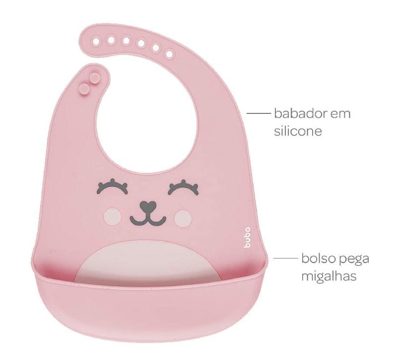 Babador de Silicone Buba Gumy Com Pega Migalhas - Rosa Bebê
