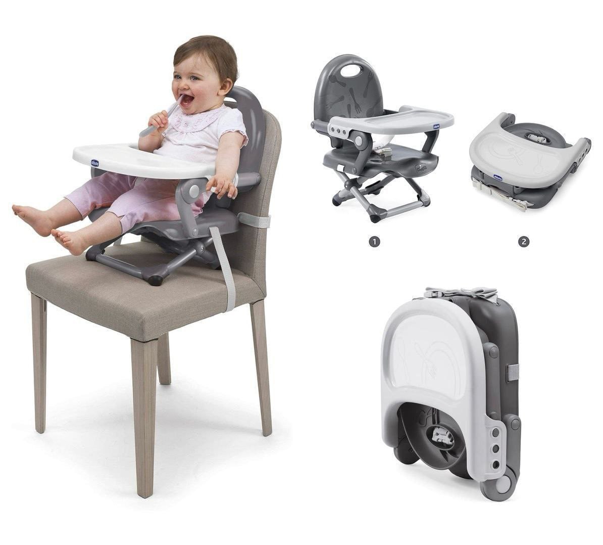 Chicco Pocket Snack Assento Elevatório para Alimentação, Cinza (Dark Grey), da 6 meses