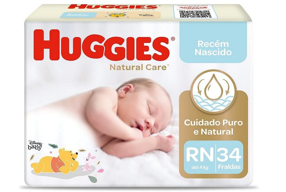 Fralda Huggies Natural Care RN com 34 unidades