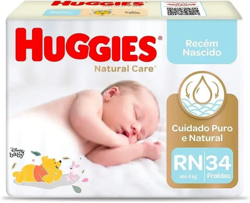 Fralda Huggies Natural Care RN com 34 unidades