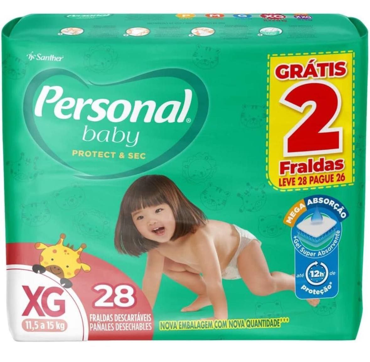 Fralda Personal Baby Protect&Sec XG 28 unidades