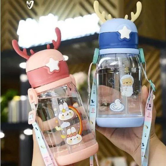 Garrafinha de água infantil 600ml com canudo de silicone