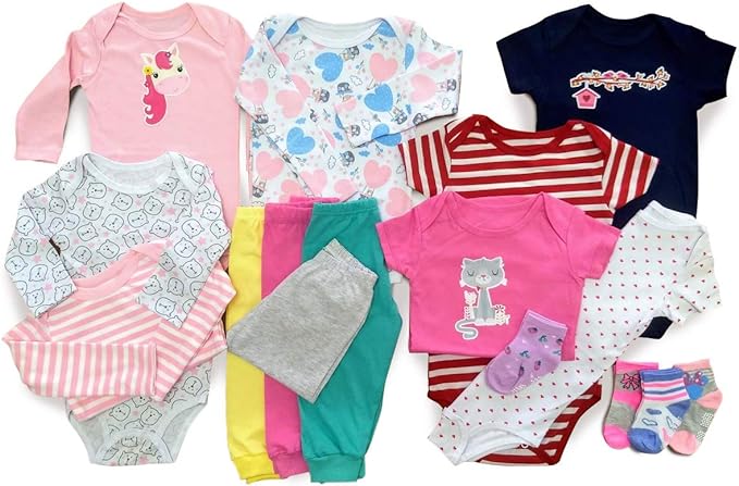 Kit 16 Pçs Body Macacão Calça Bebê Recém Nascido Meninas*