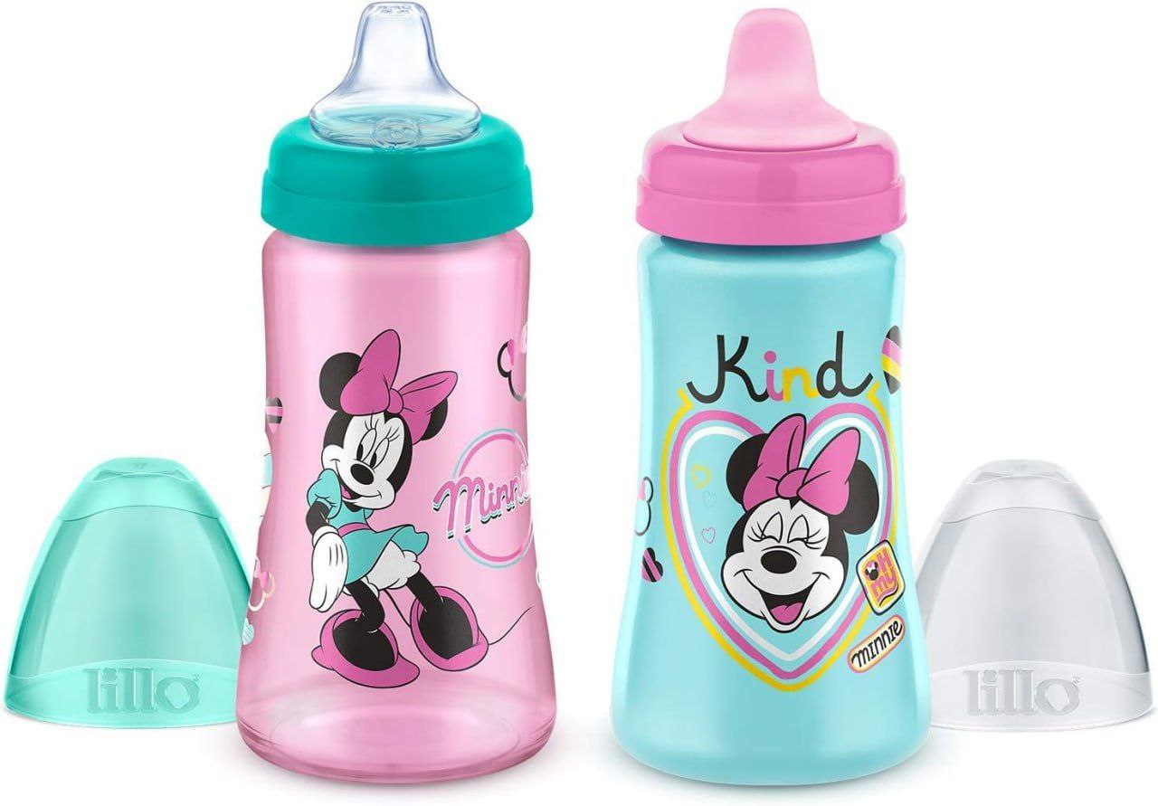Kit 2 Copos Colors Bico De Silicone Disney Minnie Rosa Lillo