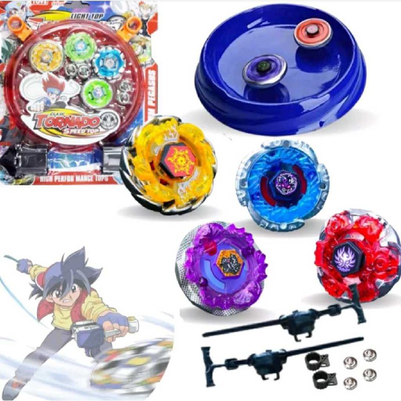 Kit 4 Beyblade Metal Com Led Luz + 2 Lançadores + 4 Ponteiras + Arena Brinquedo Pião Luz