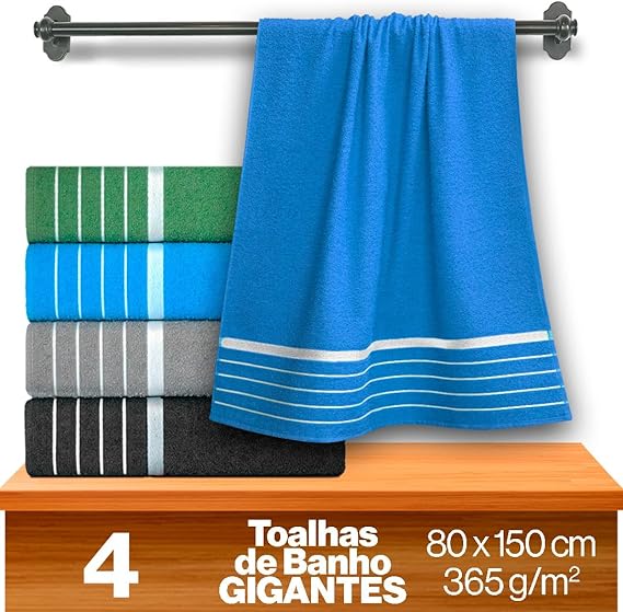 Kit 4 Toalhas De Banho - Gigante - Banhão 80 X 150 - Soft Max (Masculina)