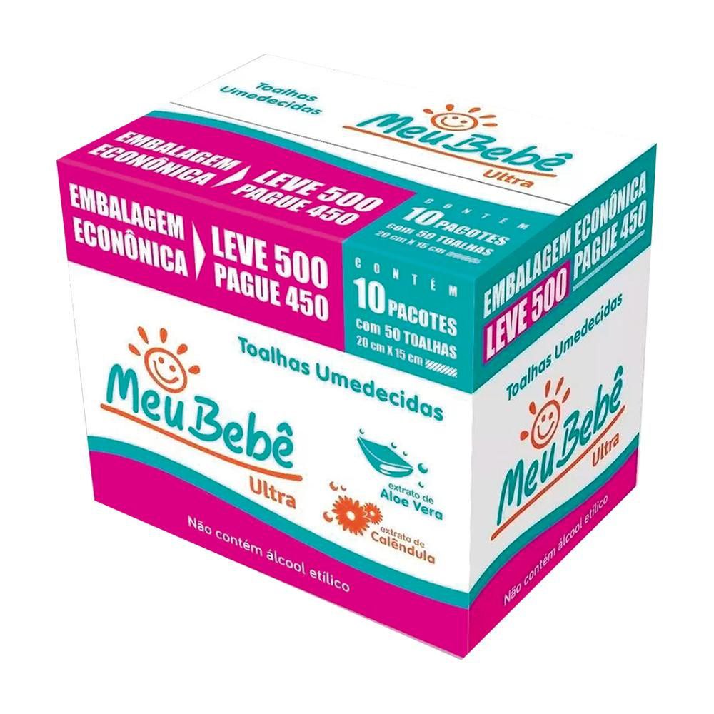 Kit Lenço/Toalha umedecida Meu Bebê Ultra (leve mais pague menos) c/ 500 unidades - 1 caixa  c/ 500 unid.