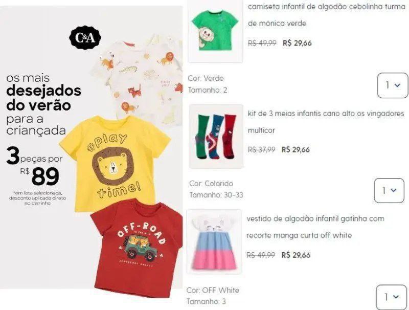 Leve 3 Peças por R$89, na C&A 🤩