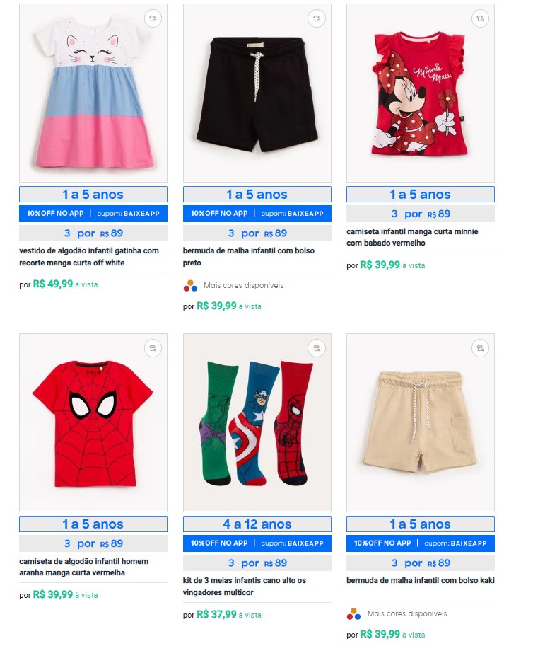 Leve 3 Peças por R$89, na C&A