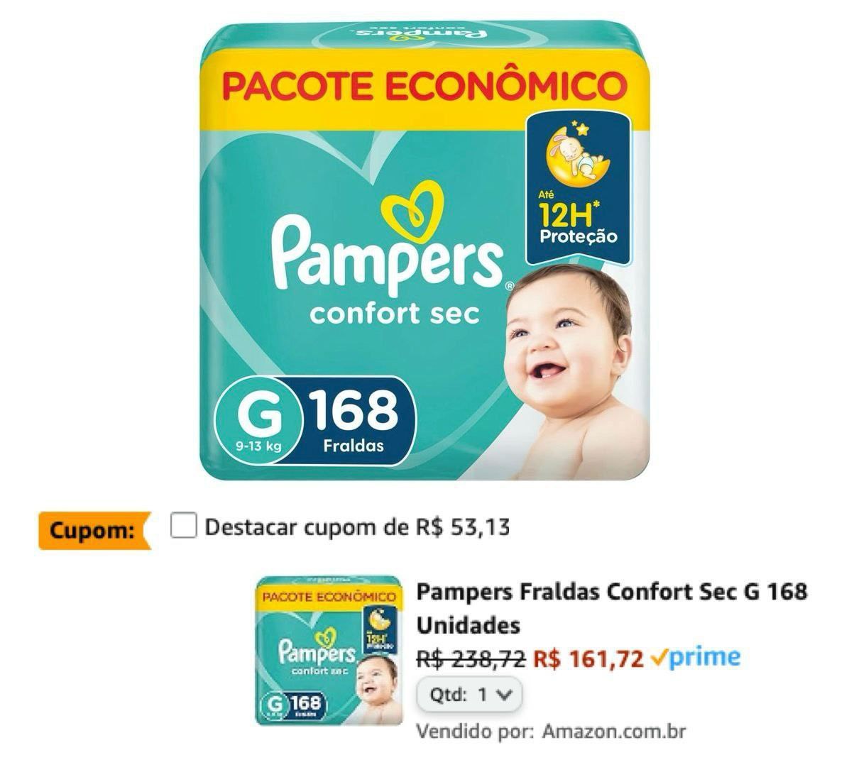 Pampers Fraldas Confort Sec G 168 Unidades
