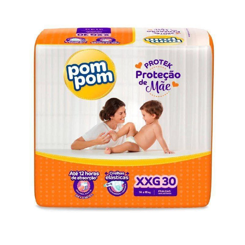 Pom Pom Fralda   Protek Proteção De Mãe Mega Xxg 30 Unidades